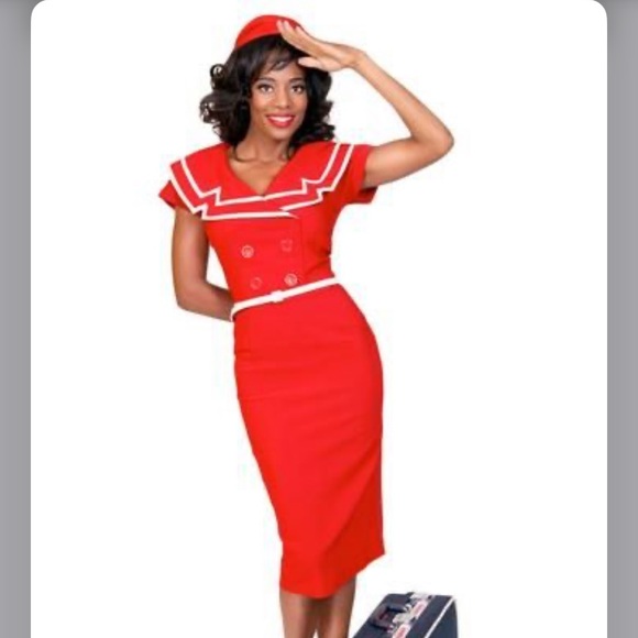 NWOT Tatyana Red Sailor Captain Pencil Dress - Picture 2 of 10